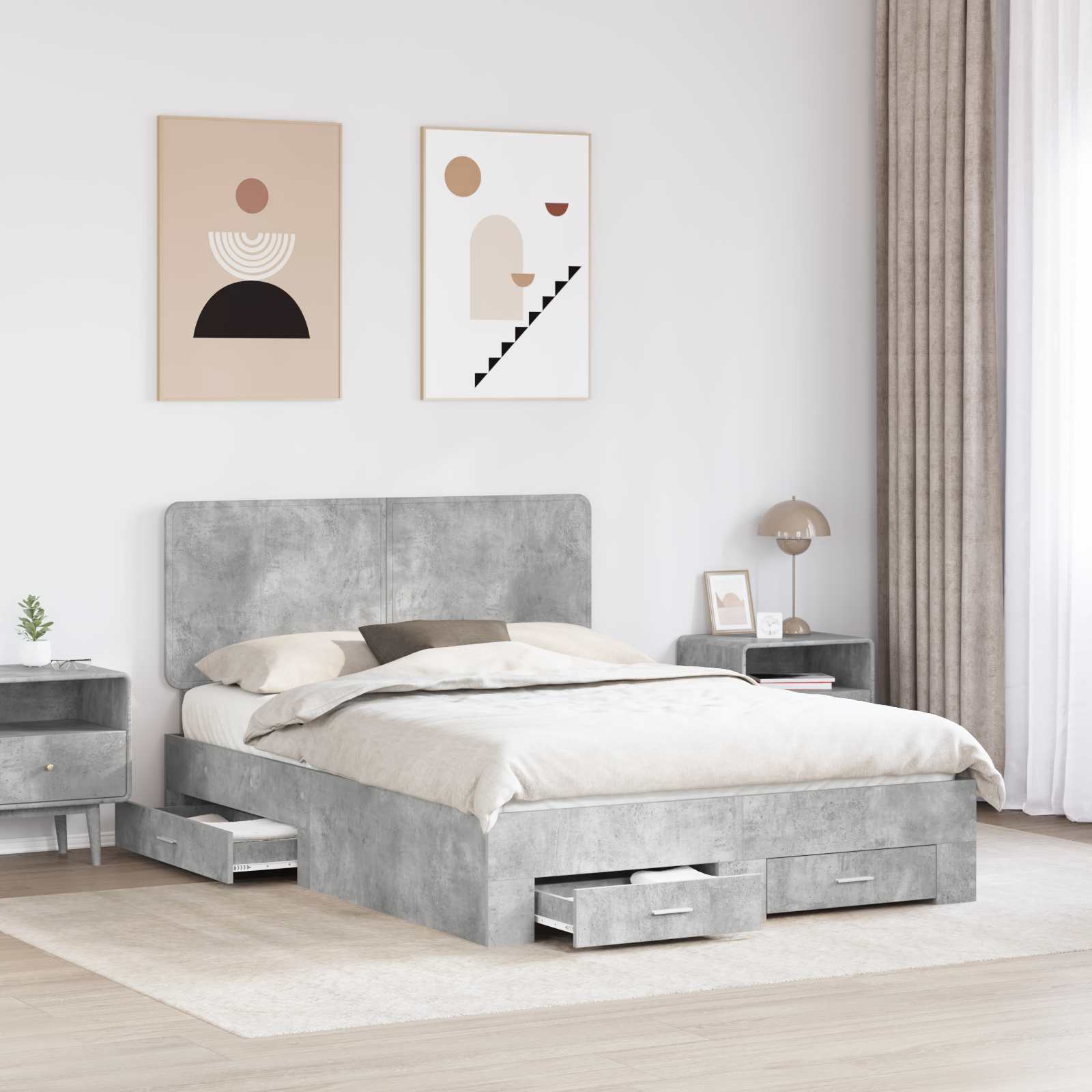 Bedframe met hoofdeinde Beton Grijs 150 x 200 cm Bewerkt hout