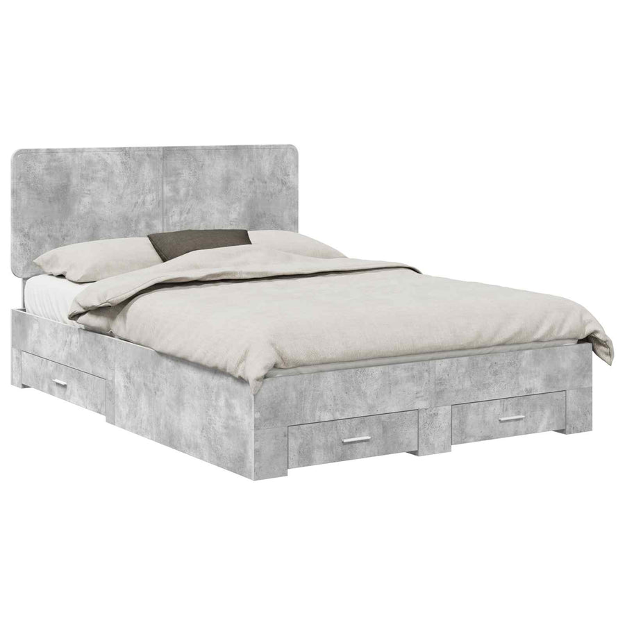 Bedframe met hoofdeinde Beton Grijs 150 x 200 cm Bewerkt hout