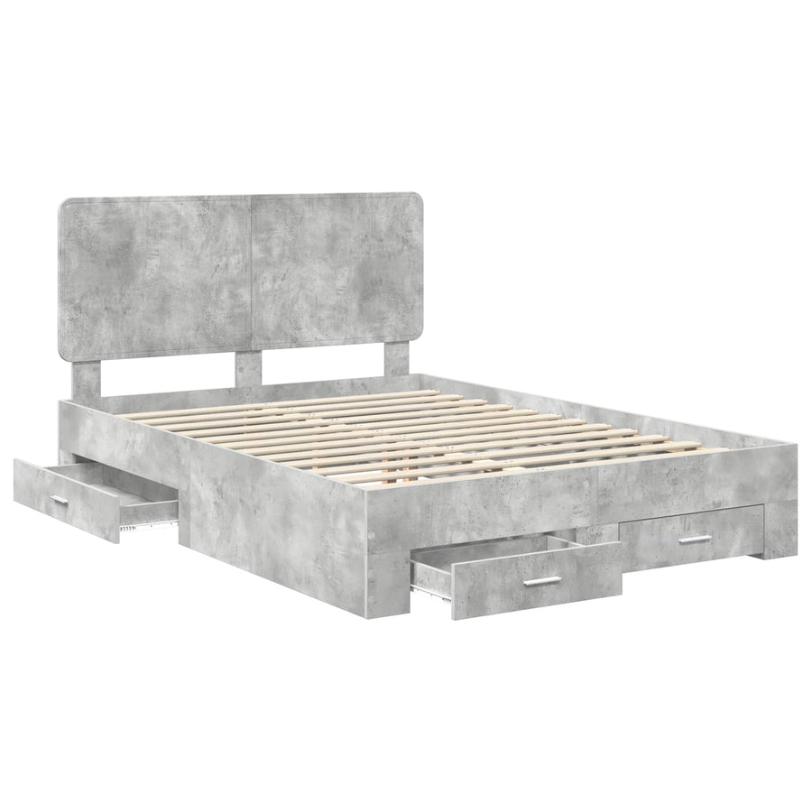 Bedframe met hoofdeinde Beton Grijs 150 x 200 cm Bewerkt hout