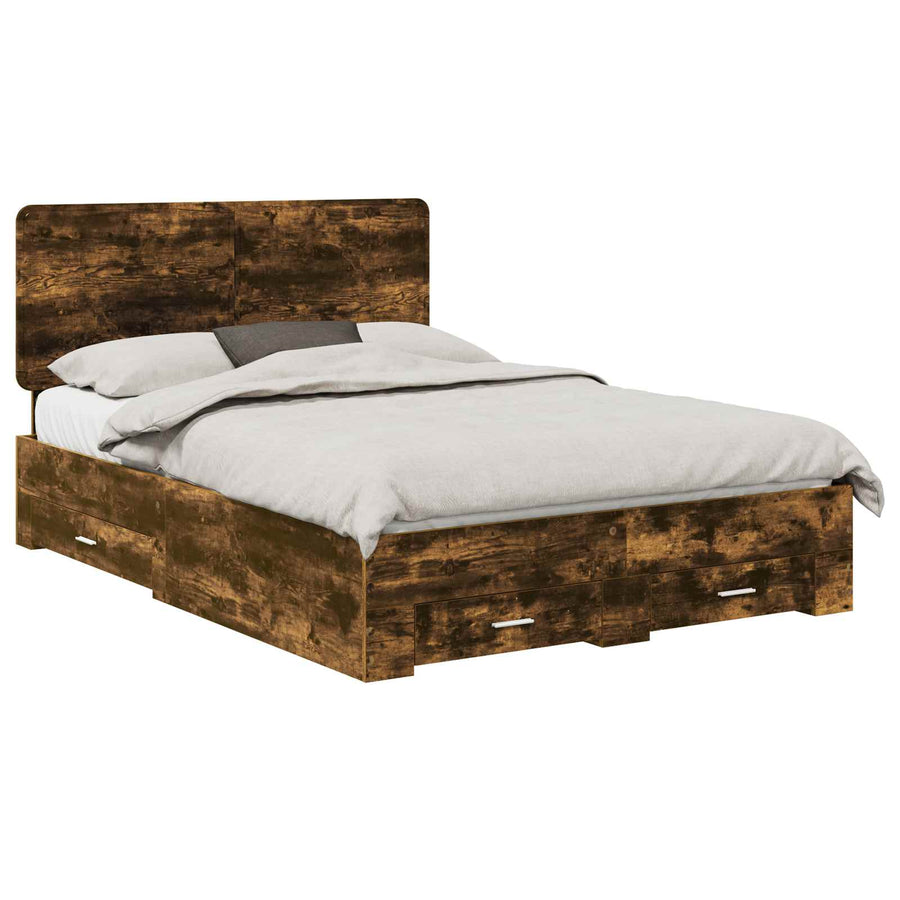 Bedframe met hoofdeinde Gerookt eiken 150 x 200 cm Bewerkt hout