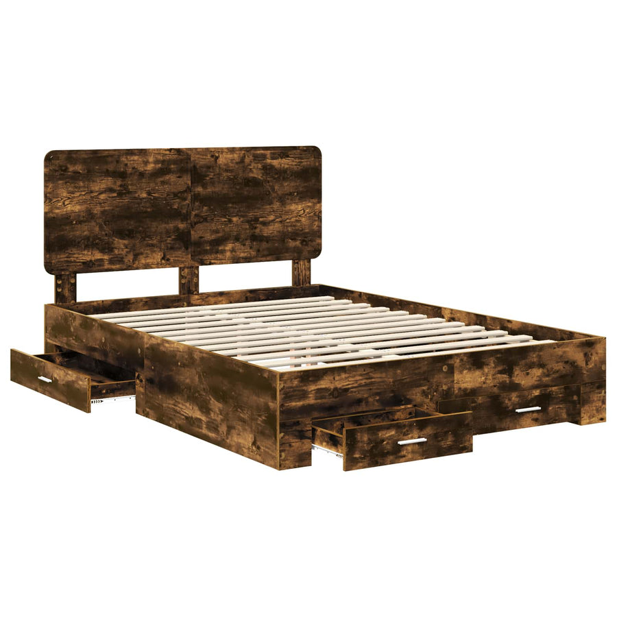Bedframe met hoofdeinde Gerookt eiken 150 x 200 cm Bewerkt hout
