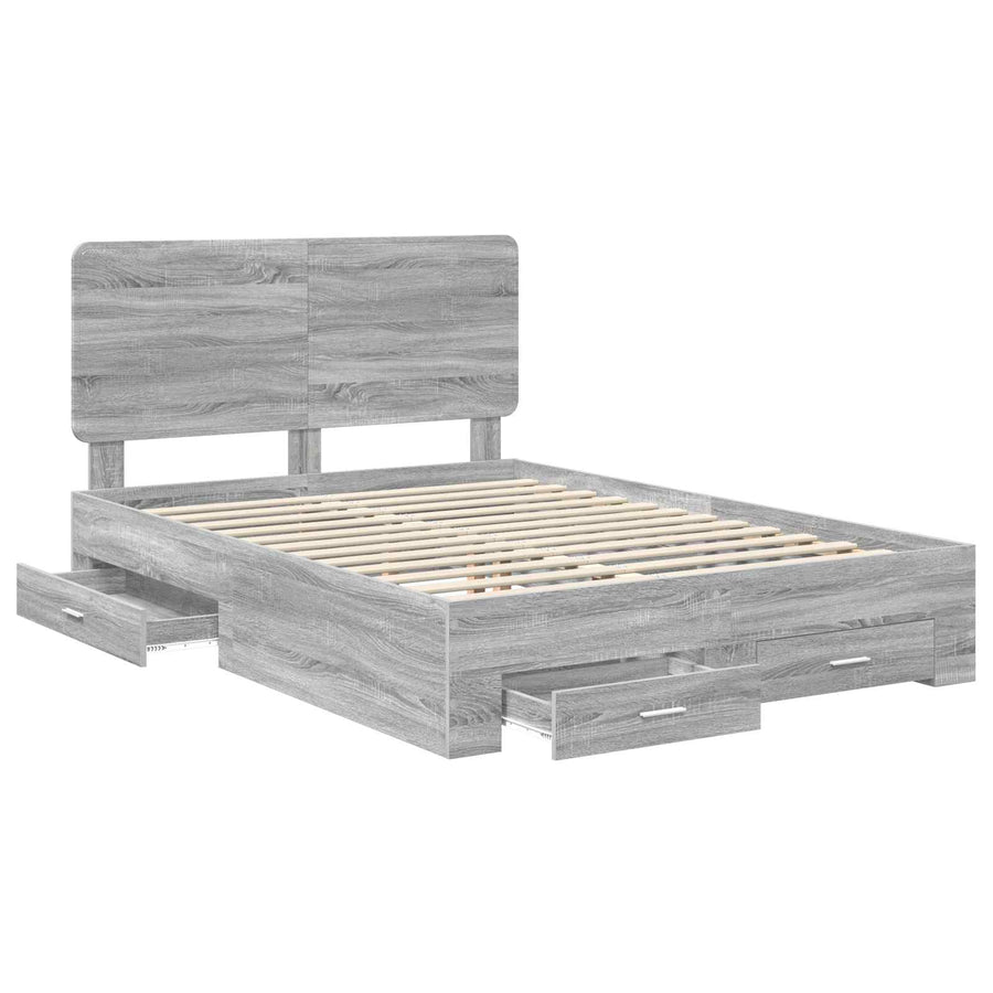 Bedframe met hoofdeinde Grijs Sonoma 150 x 200 cm Bewerkt hout