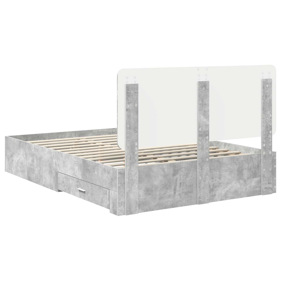 Bedframe met hoofdeinde Beton Grijs 140 x 200 cm Bewerkt hout