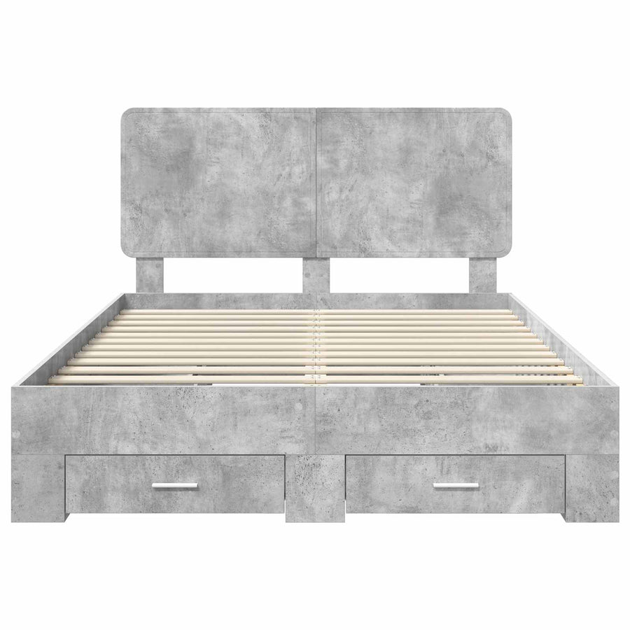 Bedframe met hoofdeinde Beton Grijs 140 x 200 cm Bewerkt hout