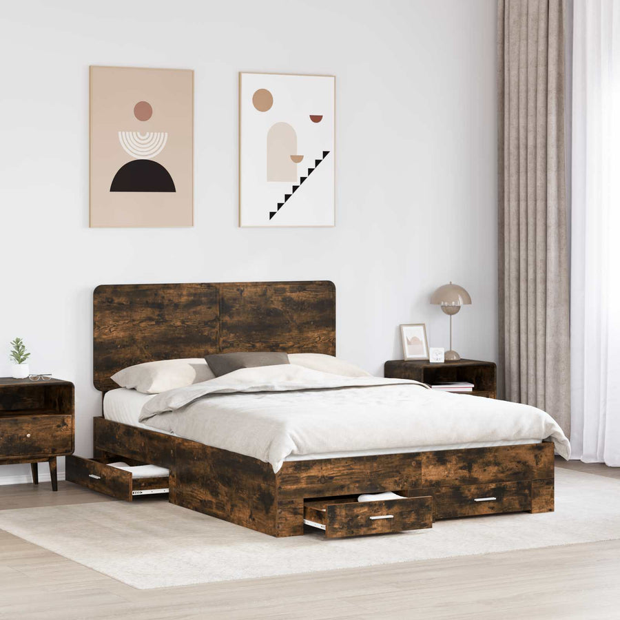 Bedframe met hoofdeinde Gerookt eiken 140 x 200 cm Bewerkt hout