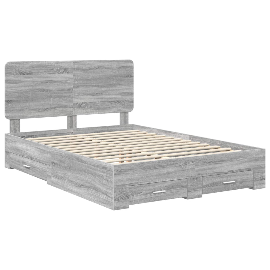 Bedframe met hoofdeinde Grijs Sonoma 140 x 200 cm Bewerkt hout
