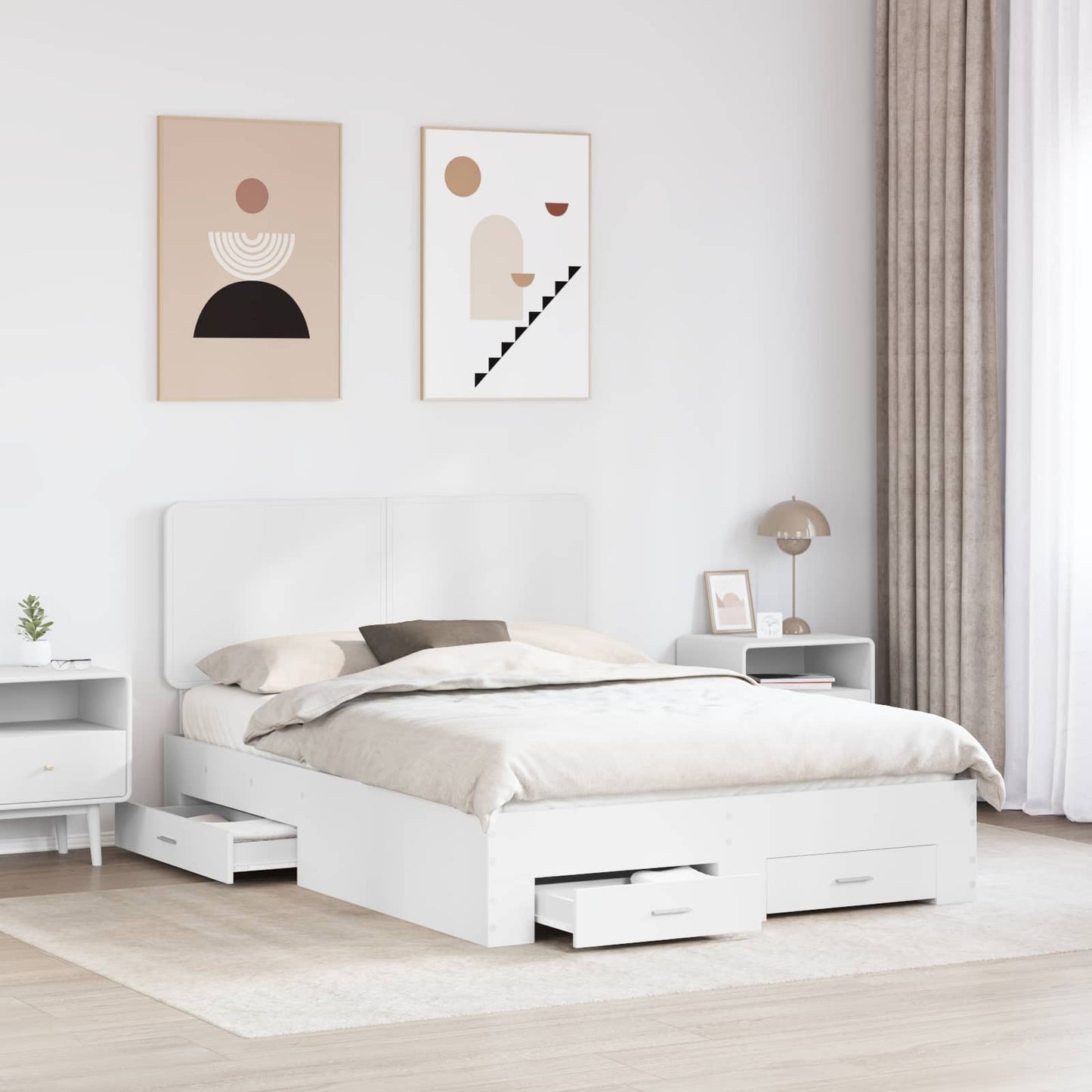 Bedframe met hoofdeinde met lade Wit 140 x 190 cm Bewerkt hout