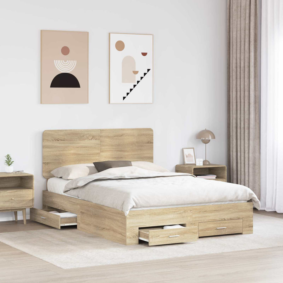 Bedframe met hoofdeinde Sonoma Eiken 140 x 190 cm Bewerkt hout