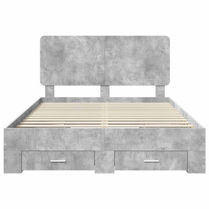 Bedframe met hoofdeinde Beton Grijs 140 x 190 cm Bewerkt hout