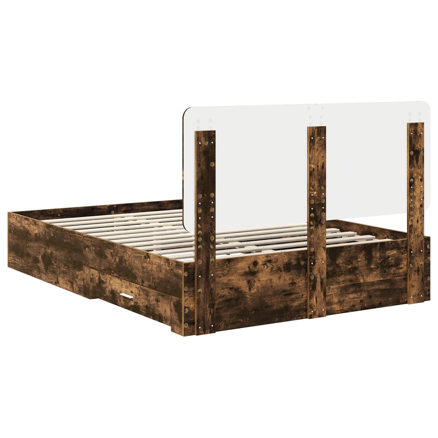 Bedframe met hoofdeinde Gerookt eiken 140 x 190 cm Bewerkt hout