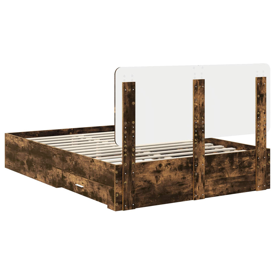 Bedframe met hoofdeinde Gerookt eiken 140 x 190 cm Bewerkt hout