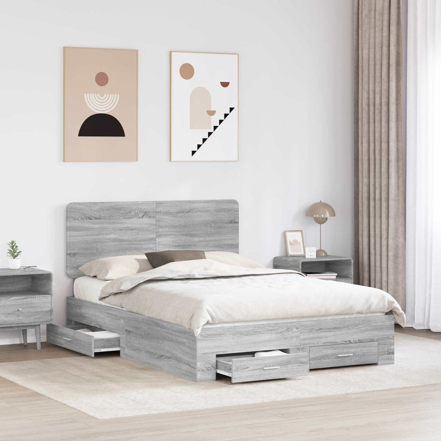 Bedframe met hoofdeinde Grijs Sonoma 140 x 190 cm Bewerkt hout