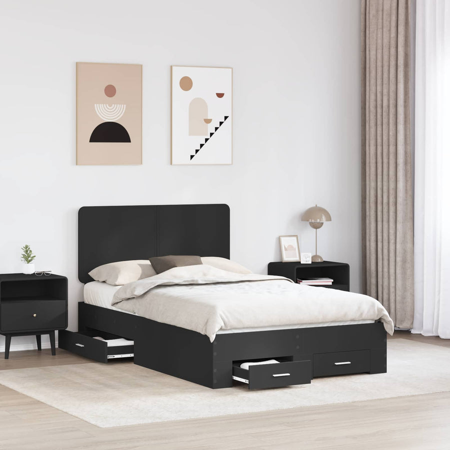 Bedframe met hoofdeinde Zwart 135 x 190 cm Bewerkt hout