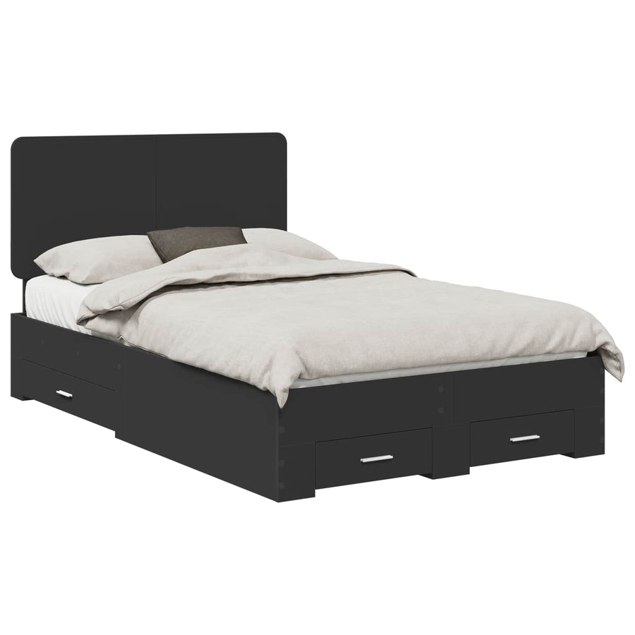 Bedframe met hoofdeinde Zwart 135 x 190 cm Bewerkt hout