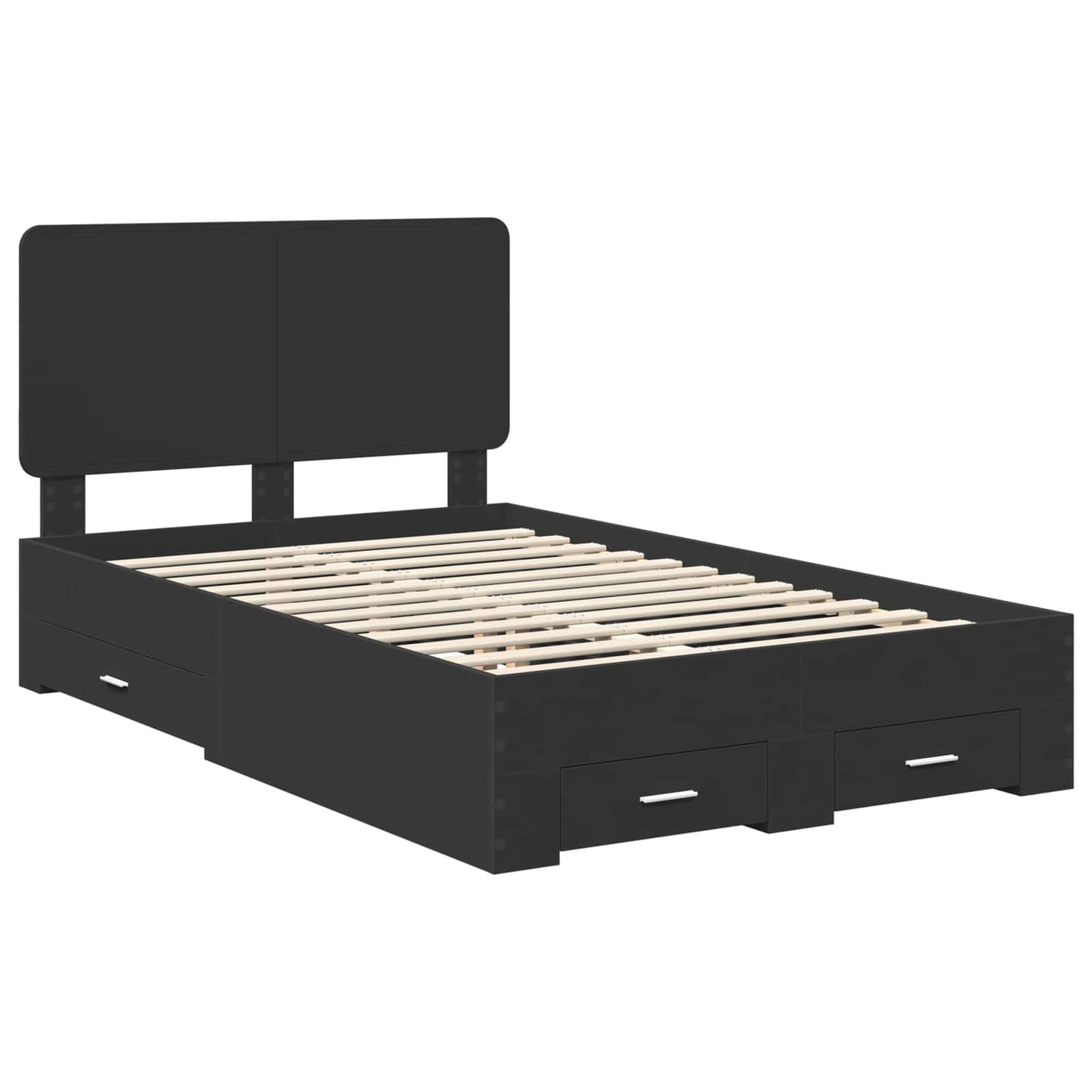 Bedframe met hoofdeinde Zwart 135 x 190 cm Bewerkt hout