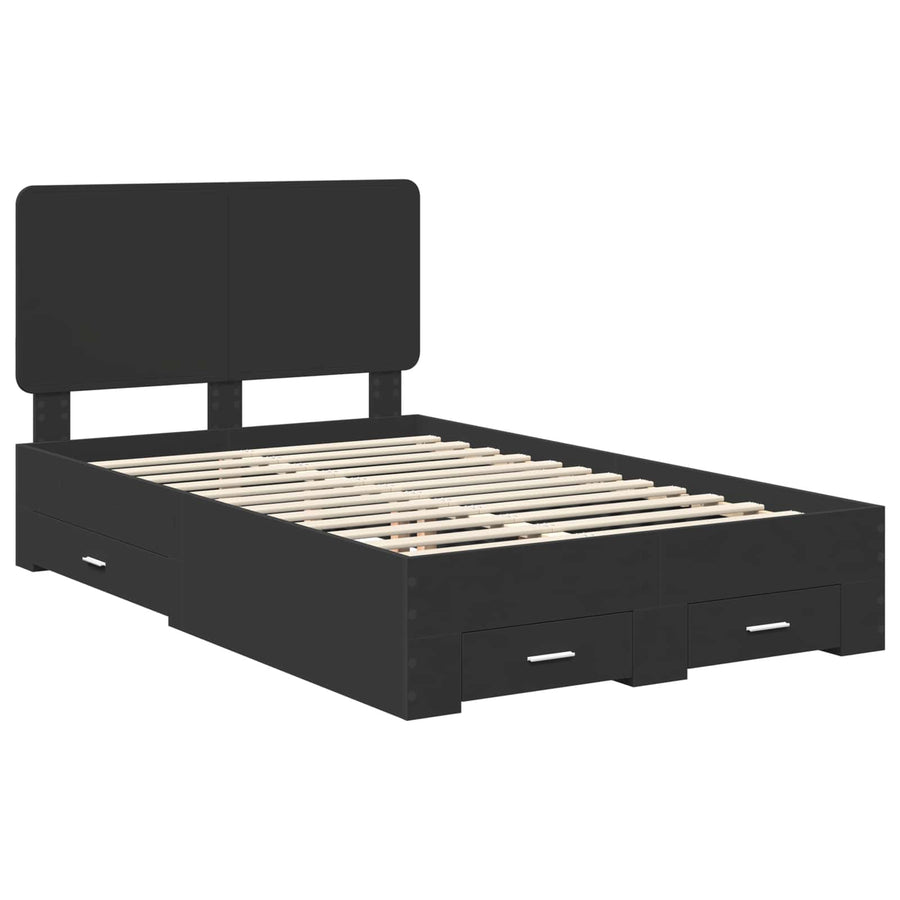 Bedframe met hoofdeinde Zwart 135 x 190 cm Bewerkt hout