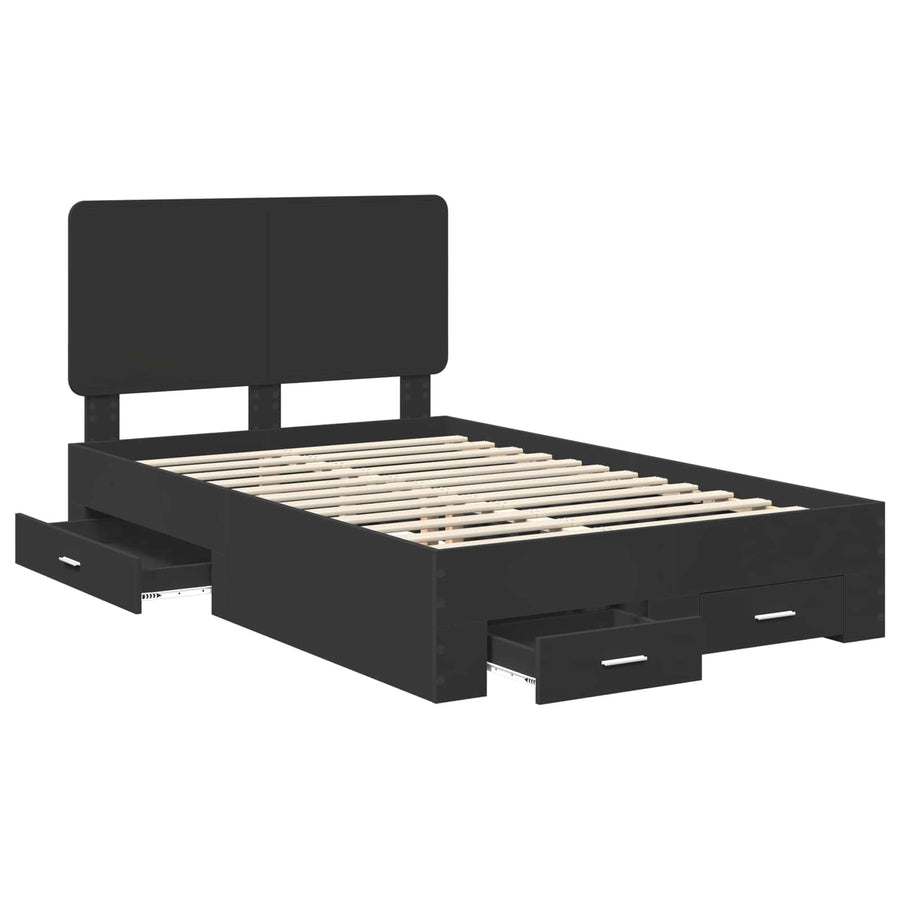 Bedframe met hoofdeinde Zwart 135 x 190 cm Bewerkt hout
