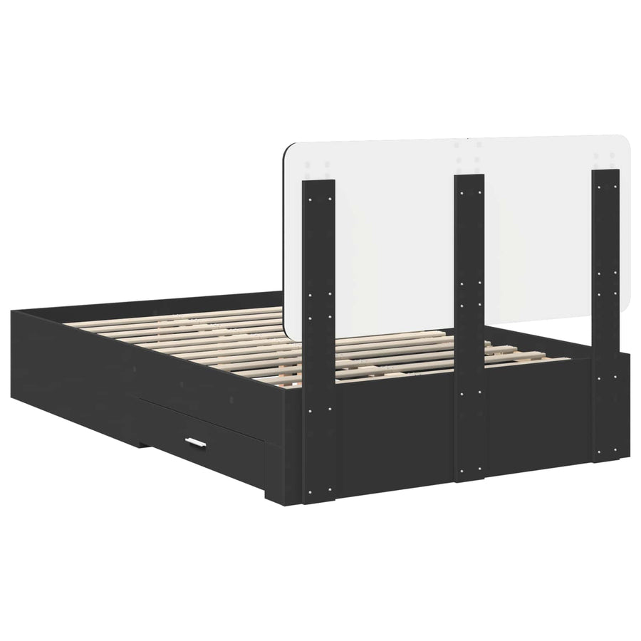 Bedframe met hoofdeinde Zwart 135 x 190 cm Bewerkt hout