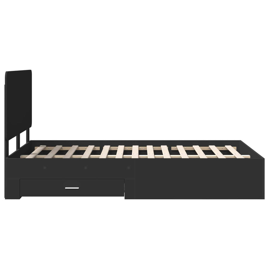 Bedframe met hoofdeinde Zwart 135 x 190 cm Bewerkt hout
