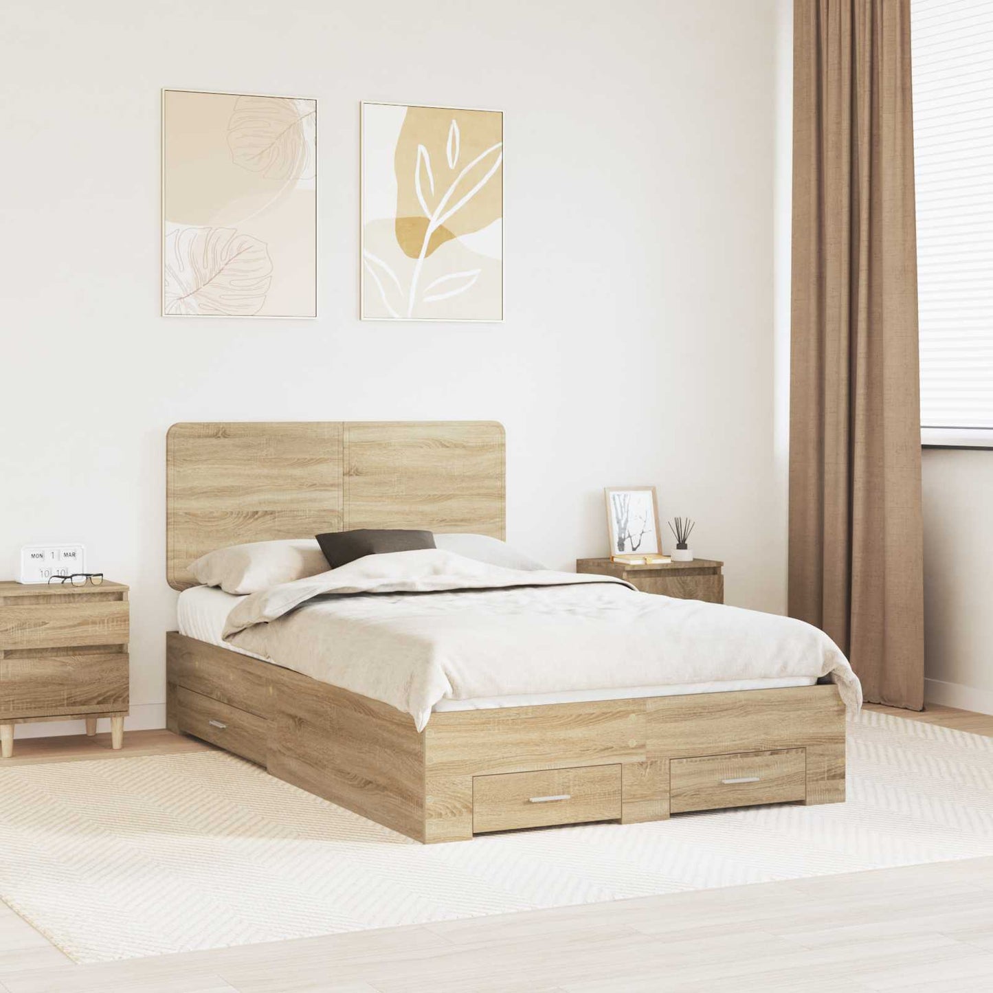 Bedframe met hoofdeinde Sonoma Eiken 135 x 190 cm Bewerkt hout