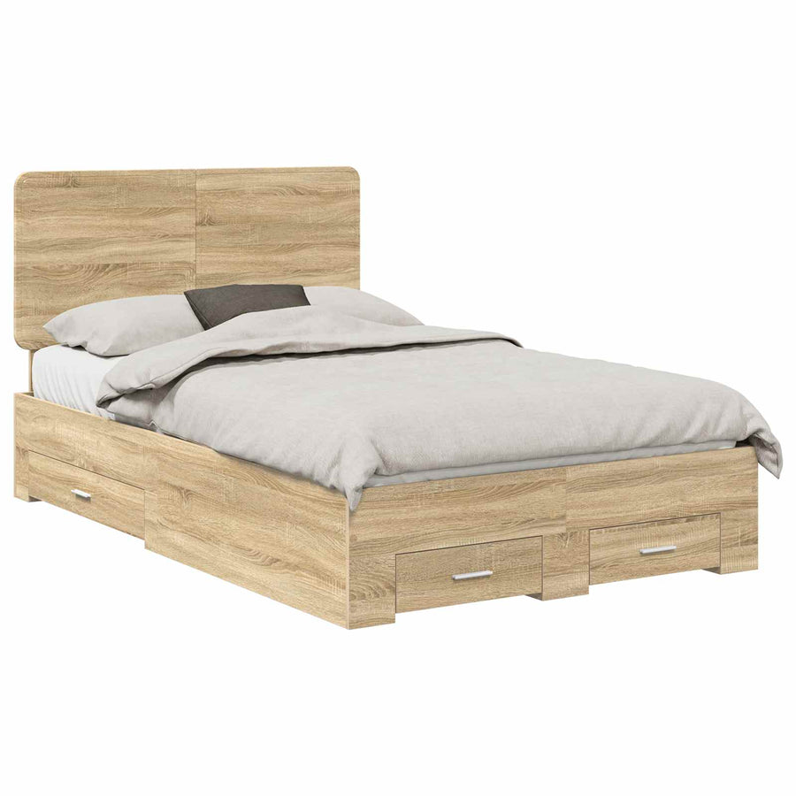 Bedframe met hoofdeinde Sonoma Eiken 135 x 190 cm Bewerkt hout