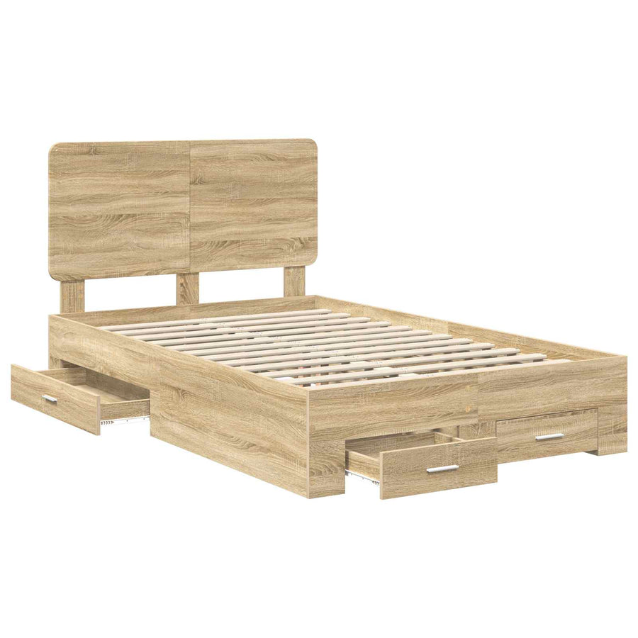 Bedframe met hoofdeinde Sonoma Eiken 135 x 190 cm Bewerkt hout