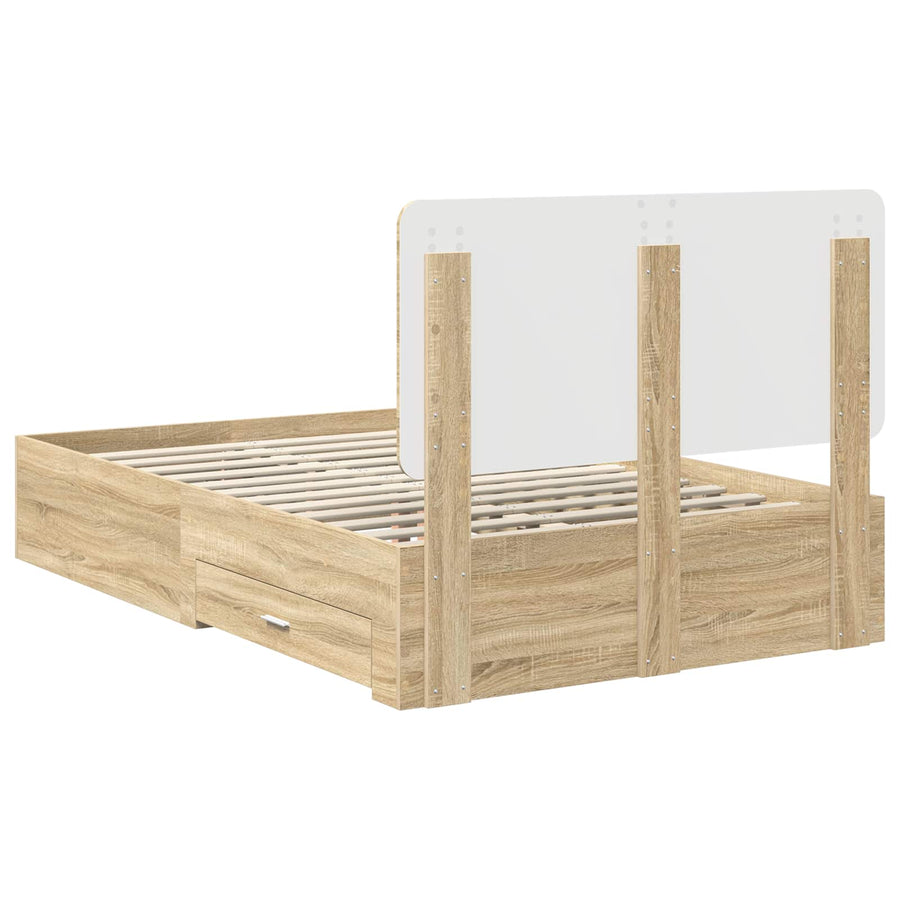 Bedframe met hoofdeinde Sonoma Eiken 135 x 190 cm Bewerkt hout