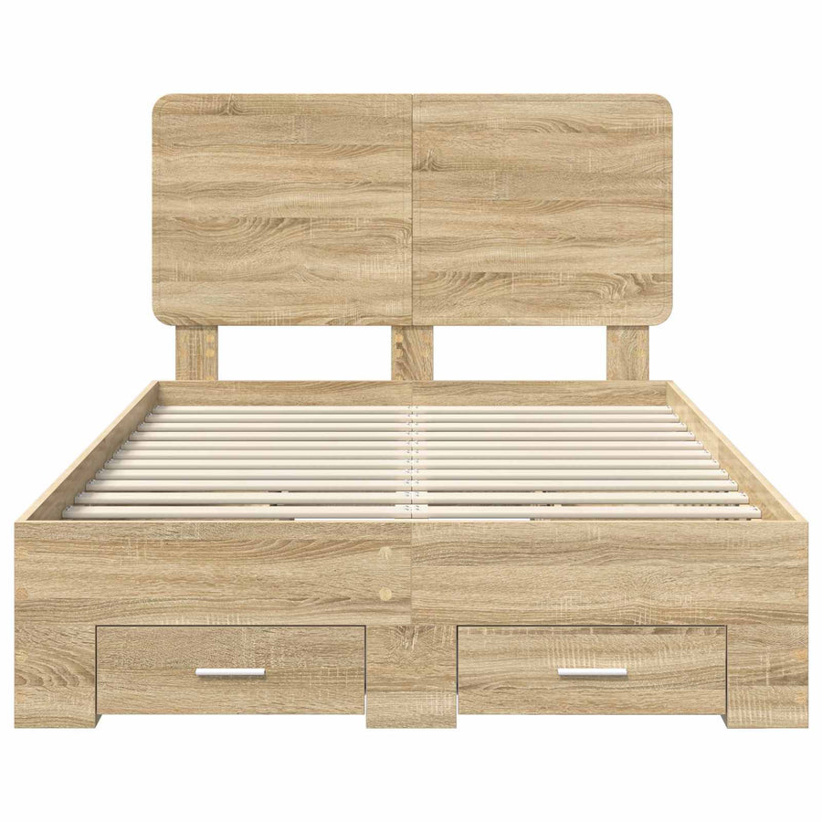 Bedframe met hoofdeinde Sonoma Eiken 135 x 190 cm Bewerkt hout