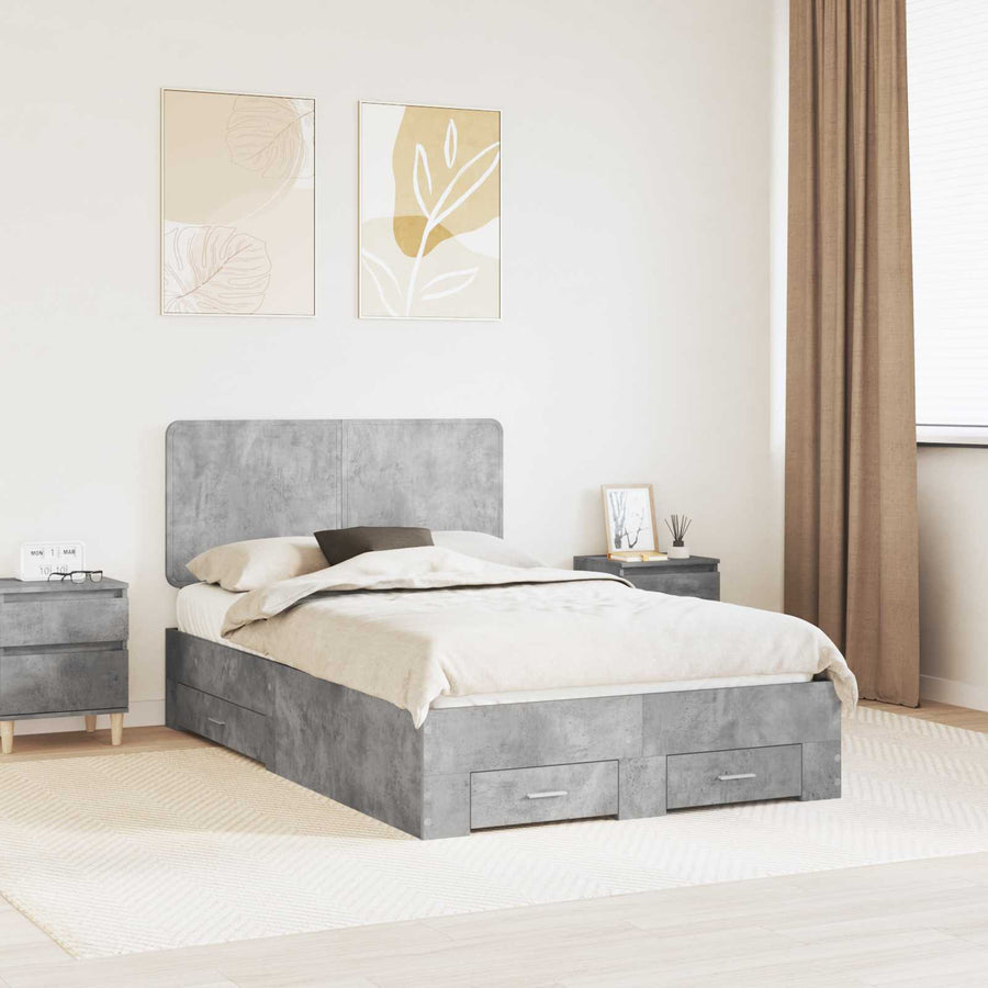 Bedframe met hoofdeinde Beton Grijs 135 x 190 cm Bewerkt hout