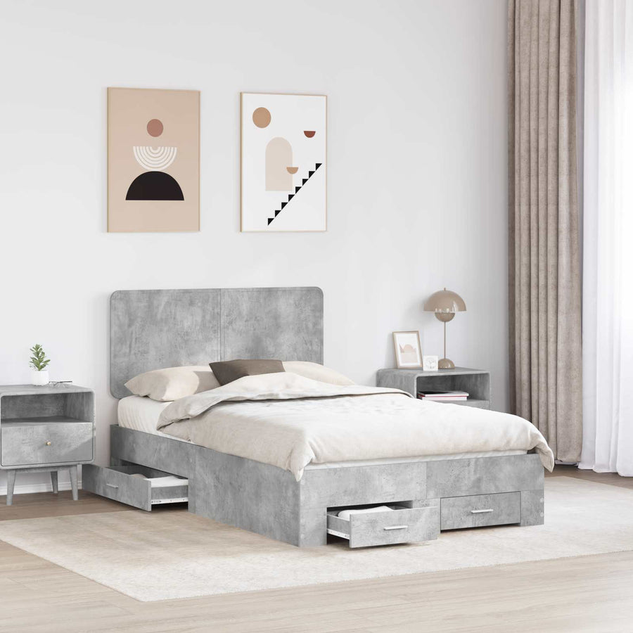 Bedframe met hoofdeinde Beton Grijs 135 x 190 cm Bewerkt hout