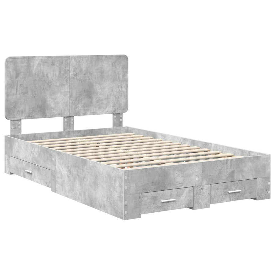 Bedframe met hoofdeinde Beton Grijs 135 x 190 cm Bewerkt hout