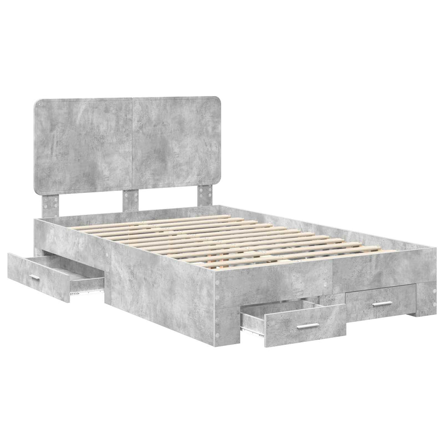 Bedframe met hoofdeinde Beton Grijs 135 x 190 cm Bewerkt hout