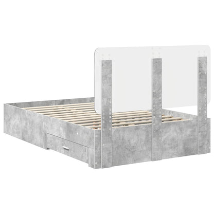 Bedframe met hoofdeinde Beton Grijs 135 x 190 cm Bewerkt hout
