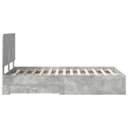 Bedframe met hoofdeinde Beton Grijs 135 x 190 cm Bewerkt hout