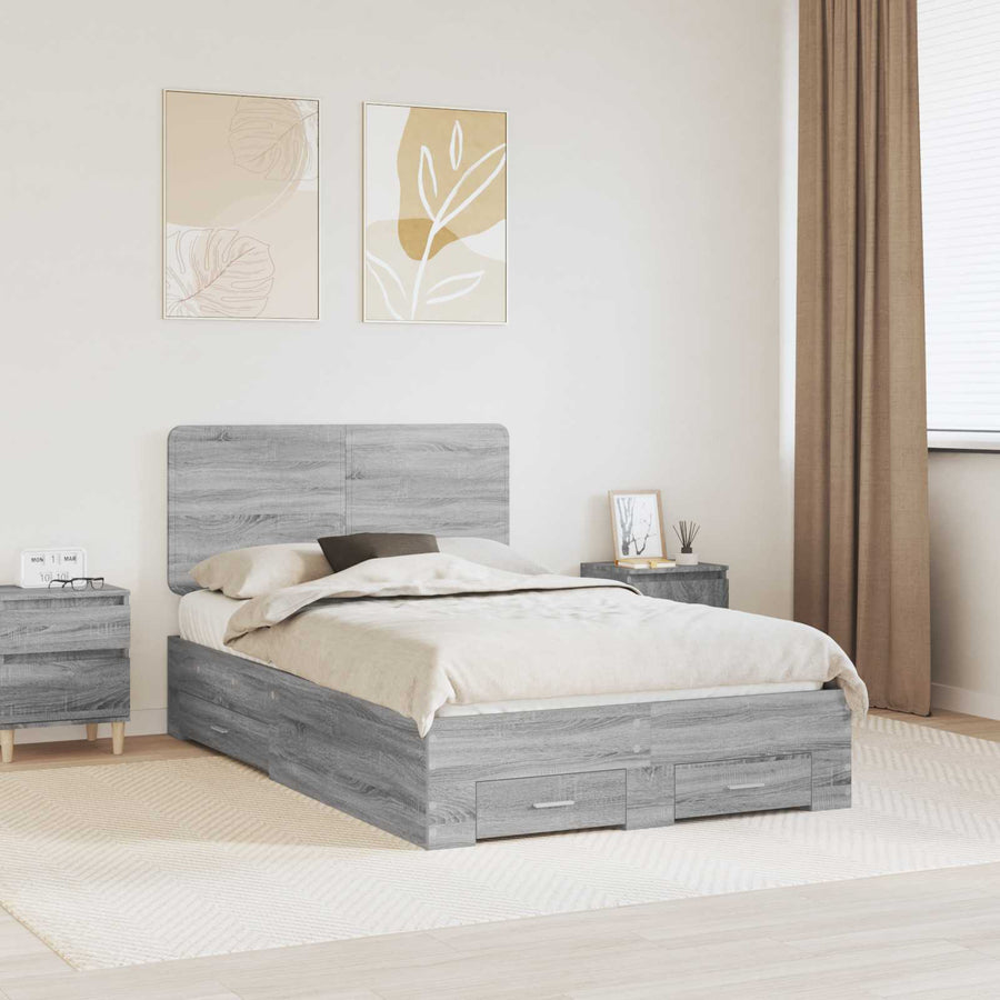 Bedframe met hoofdeinde Grijs Sonoma 135 x 190 cm Bewerkt hout
