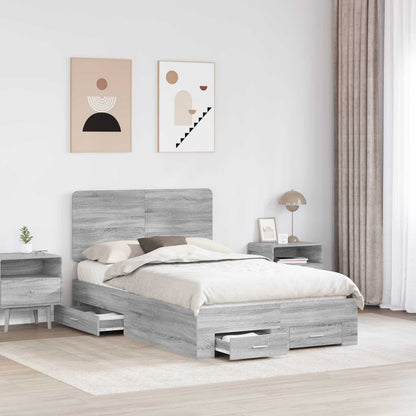 Bedframe met hoofdeinde Grijs Sonoma 135 x 190 cm Bewerkt hout