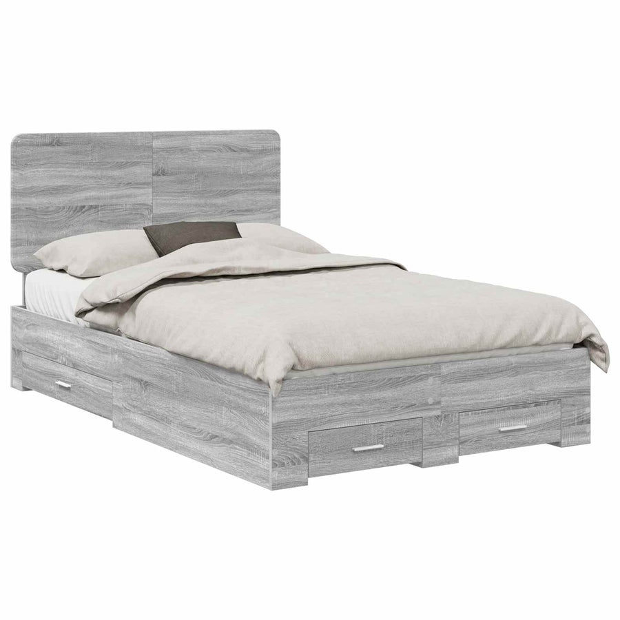 Bedframe met hoofdeinde Grijs Sonoma 135 x 190 cm Bewerkt hout