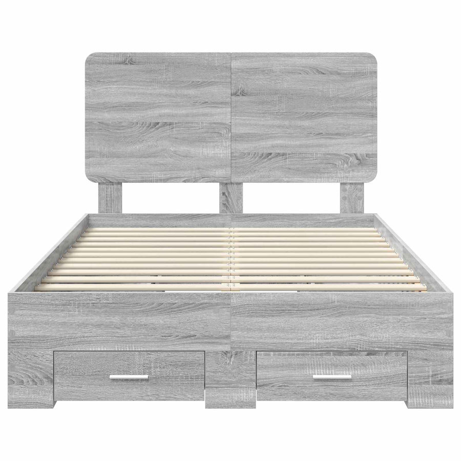 Bedframe met hoofdeinde Grijs Sonoma 135 x 190 cm Bewerkt hout