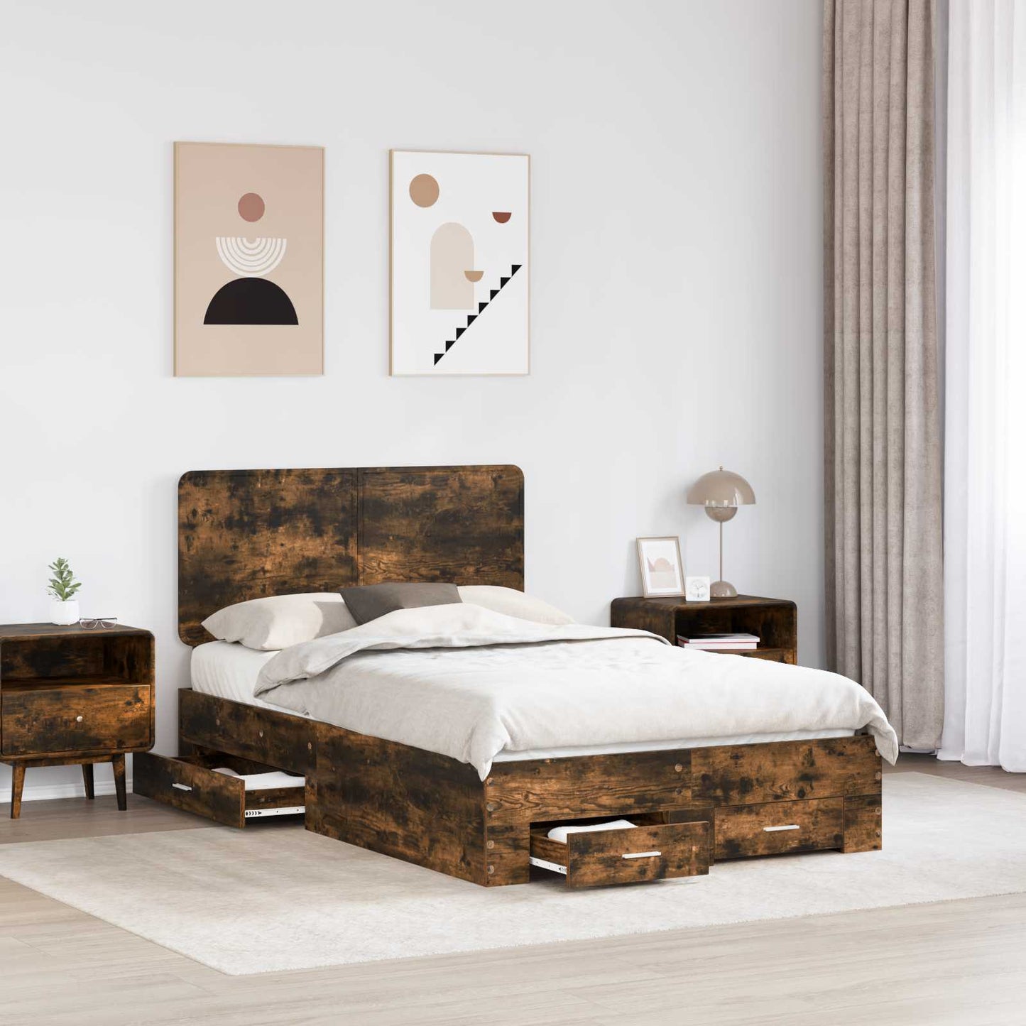 Bedframe met hoofdeinde Gerookt eiken 120 x 200 cm Bewerkt hout