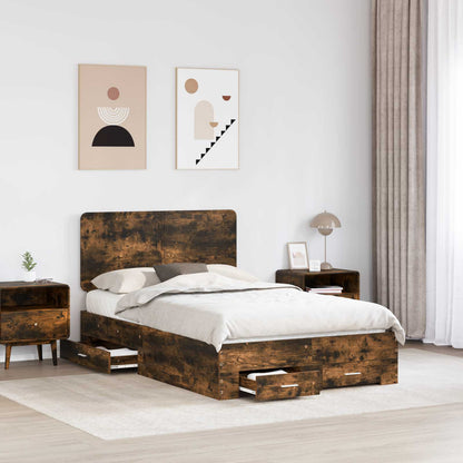 Bedframe met hoofdeinde Gerookt eiken 120 x 200 cm Bewerkt hout