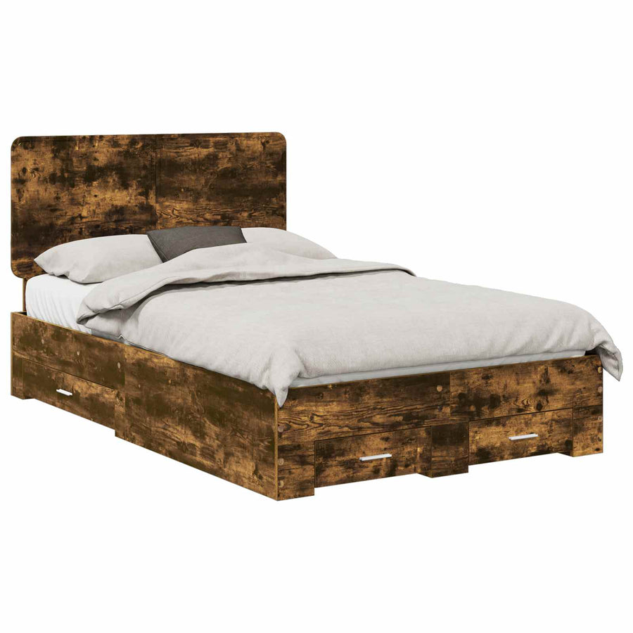 Bedframe met hoofdeinde Gerookt eiken 120 x 200 cm Bewerkt hout