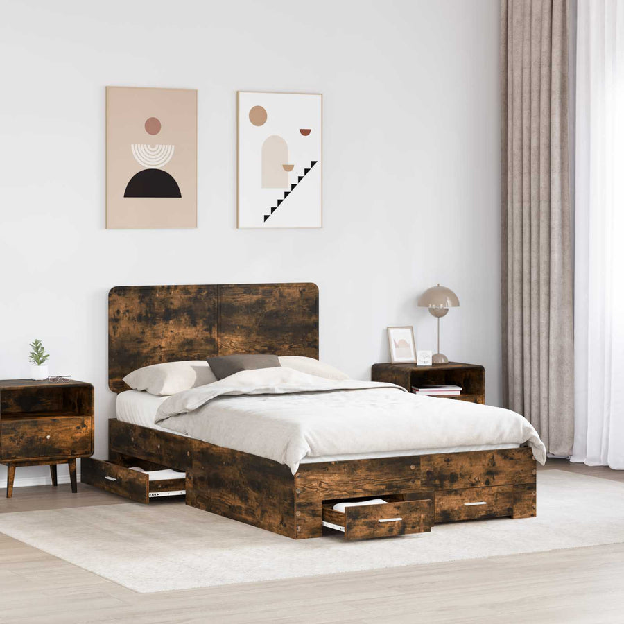Bedframe met hoofdeinde Gerookt eiken 120 x 190 cm Bewerkt hout