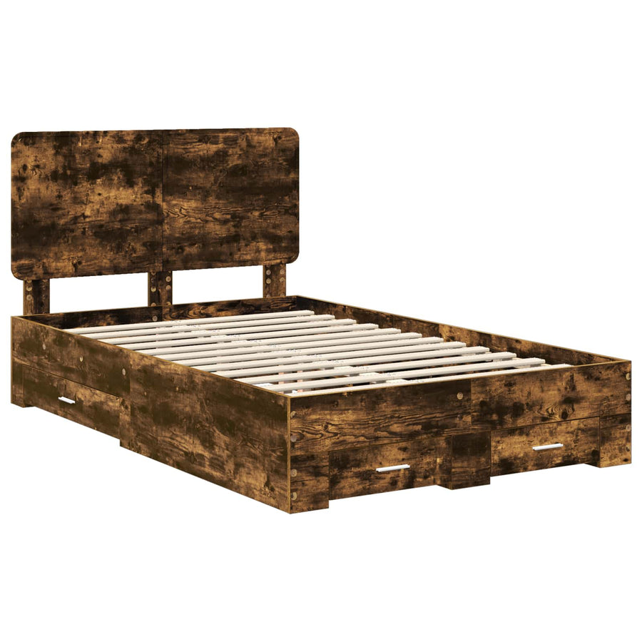 Bedframe met hoofdeinde Gerookt eiken 120 x 190 cm Bewerkt hout
