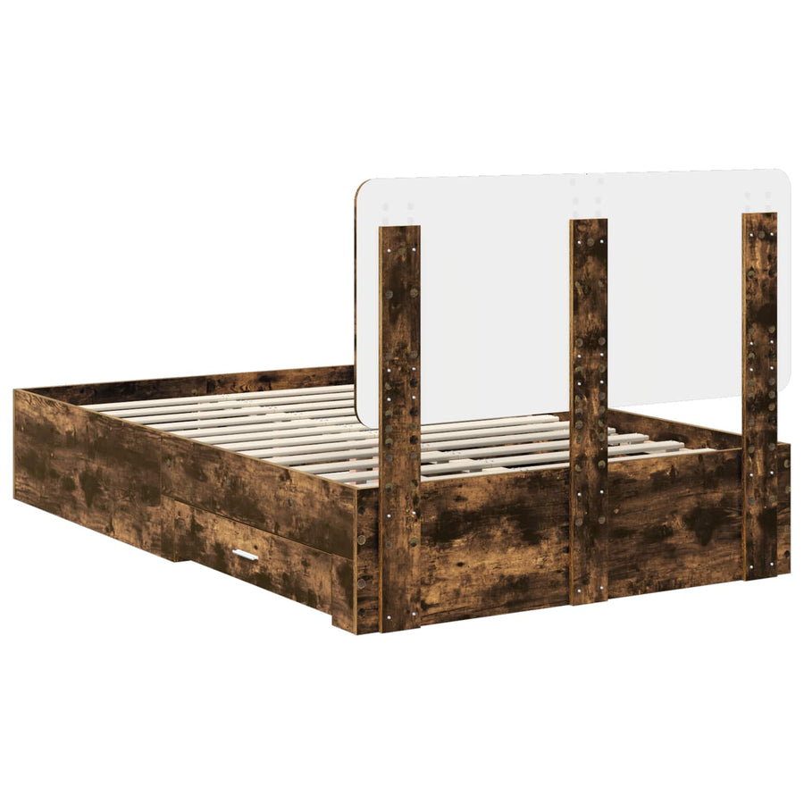 Bedframe met hoofdeinde Gerookt eiken 120 x 190 cm Bewerkt hout