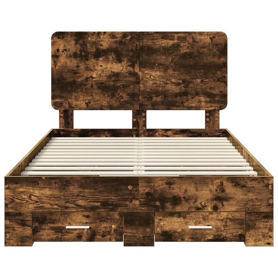 Bedframe met hoofdeinde Gerookt eiken 120 x 190 cm Bewerkt hout