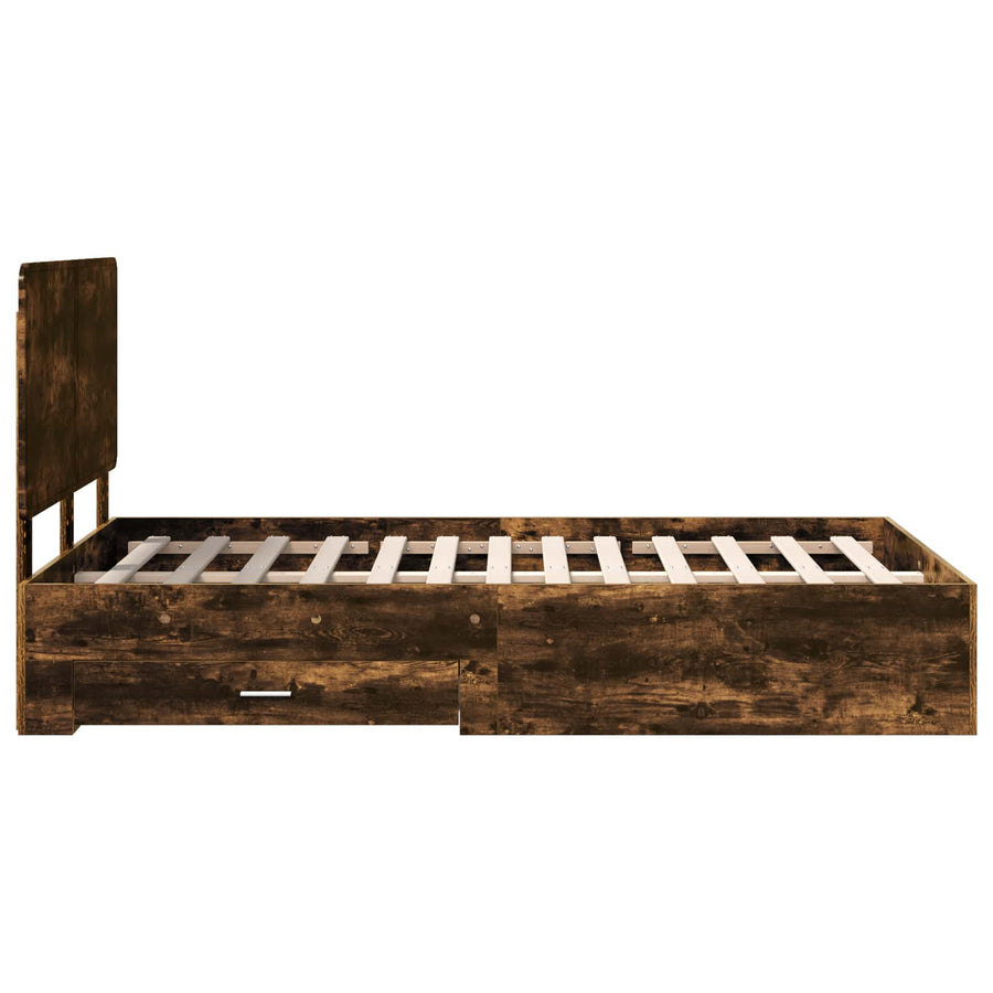 Bedframe met hoofdeinde Gerookt eiken 120 x 190 cm Bewerkt hout