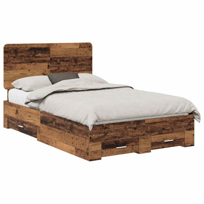 Bedframe met hoofdeinde Oudhout 120 x 190 cm Bewerkt hout