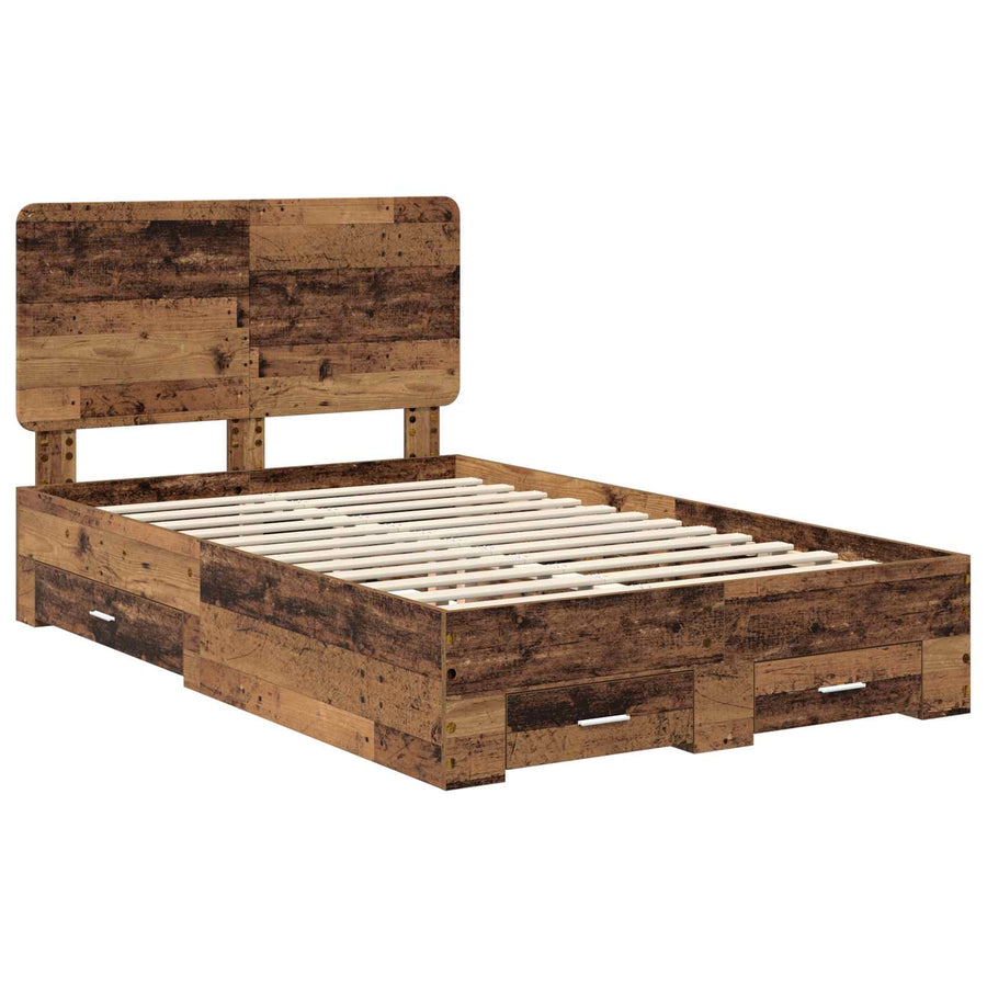 Bedframe met hoofdeinde Oudhout 120 x 190 cm Bewerkt hout