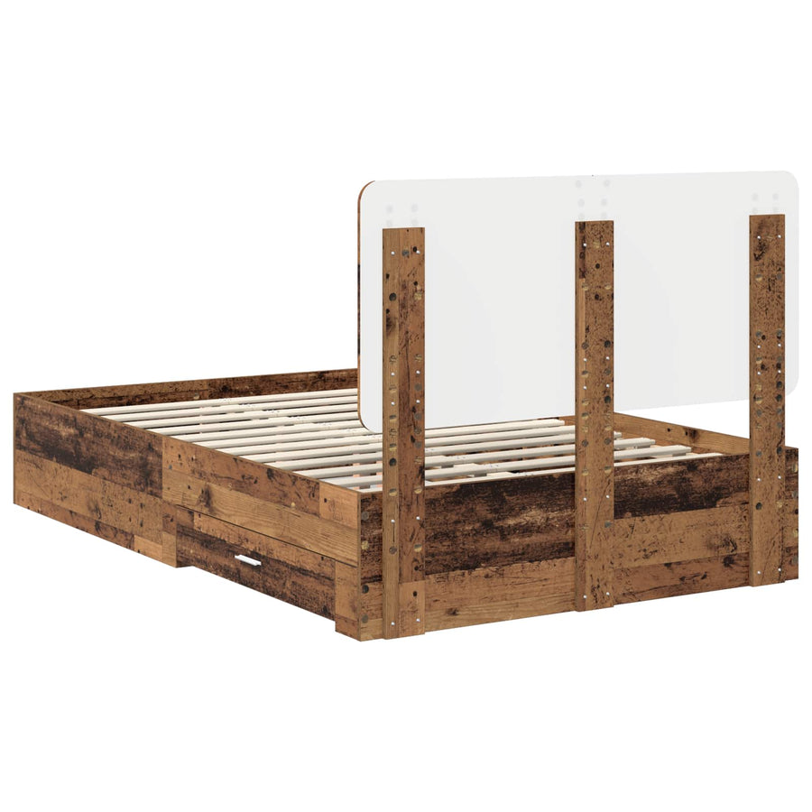 Bedframe met hoofdeinde Oudhout 120 x 190 cm Bewerkt hout