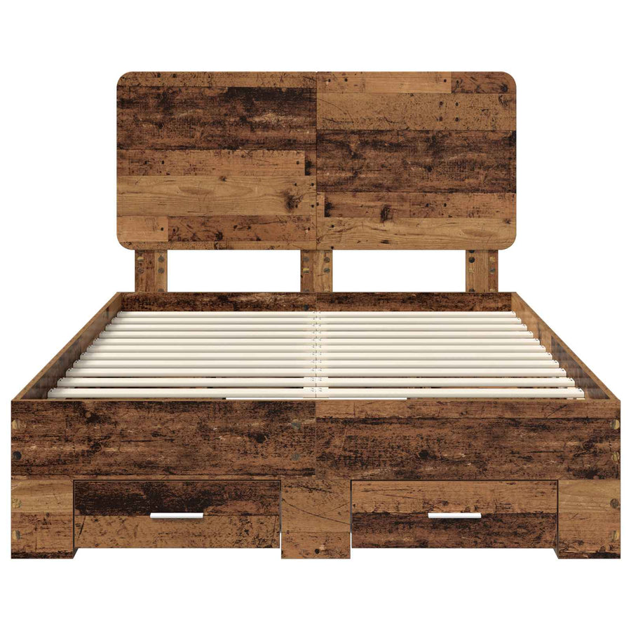Bedframe met hoofdeinde Oudhout 120 x 190 cm Bewerkt hout